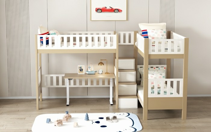 L shaped Bunk bed and Loft Bed (SM204B-202A Fusion)